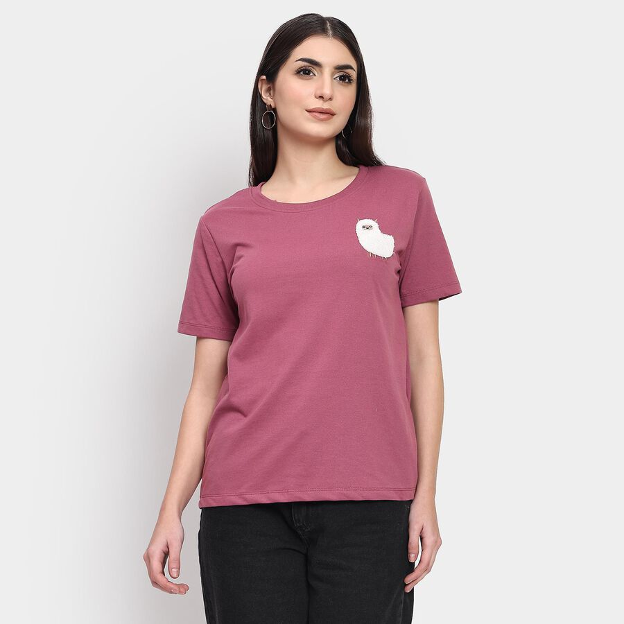 Ladies' Round Neck T-Shirt , गुलाबी, large image number null
