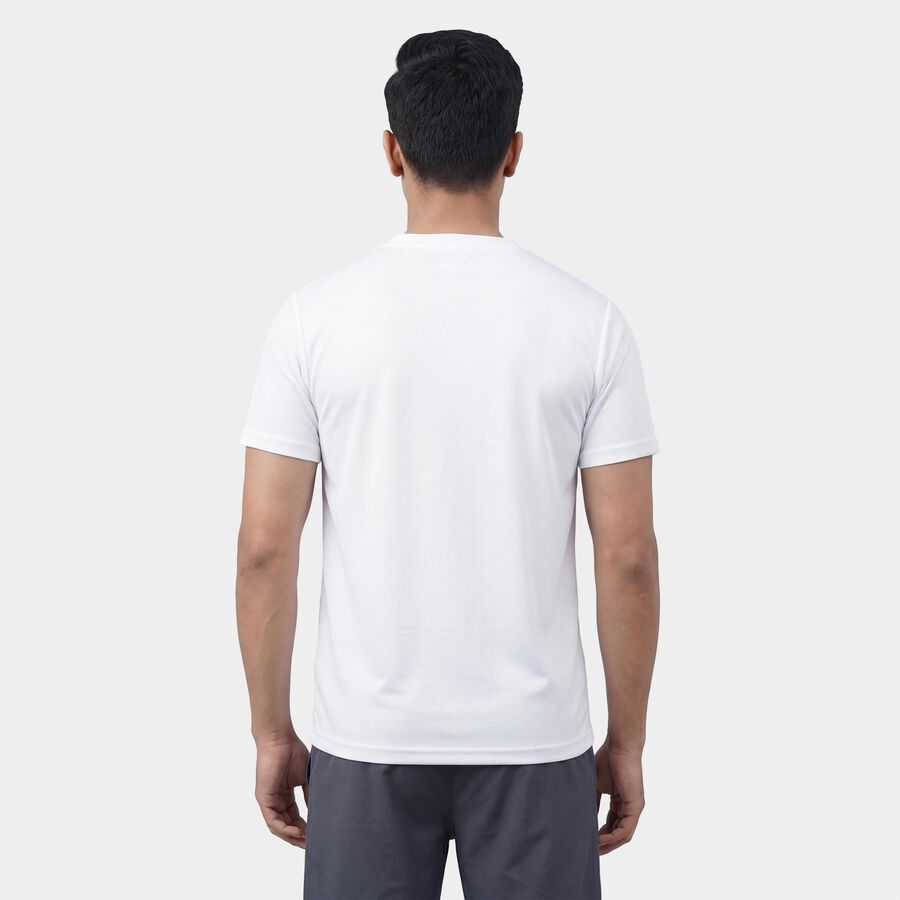 Men's White Round Neck Athleisure T-Shirt, सफ़ेद, large