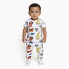 Infants White Cotton Round Neck Animal Print Night Suit, White, small image number null