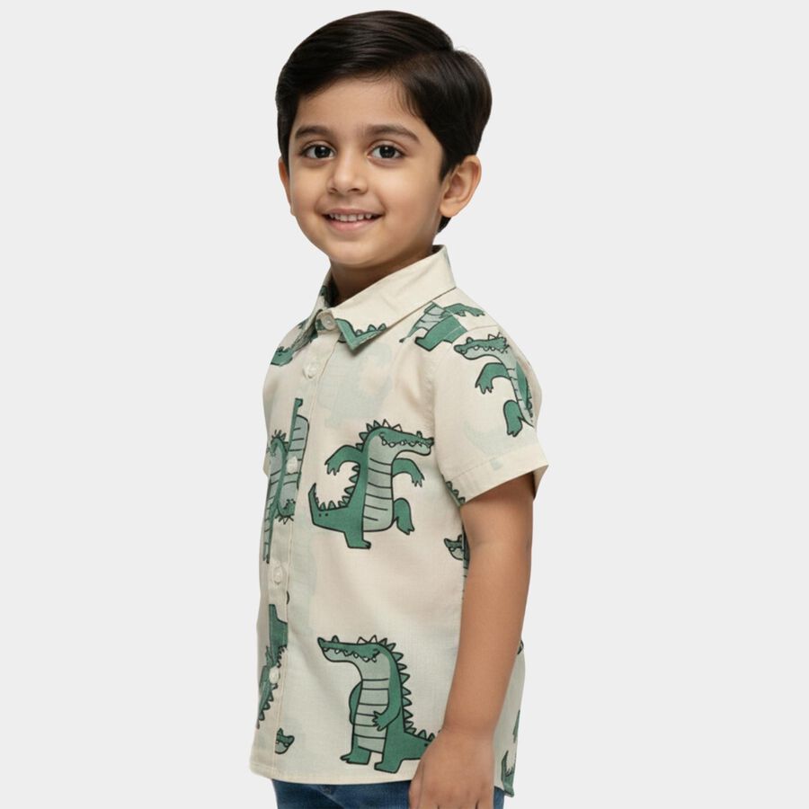 Boys' Off-White Cotton Half Sleeve Classic Collar Casual Shirt, Off White, large