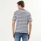 Men's White Round Neck Striped T-Shirt, White, small