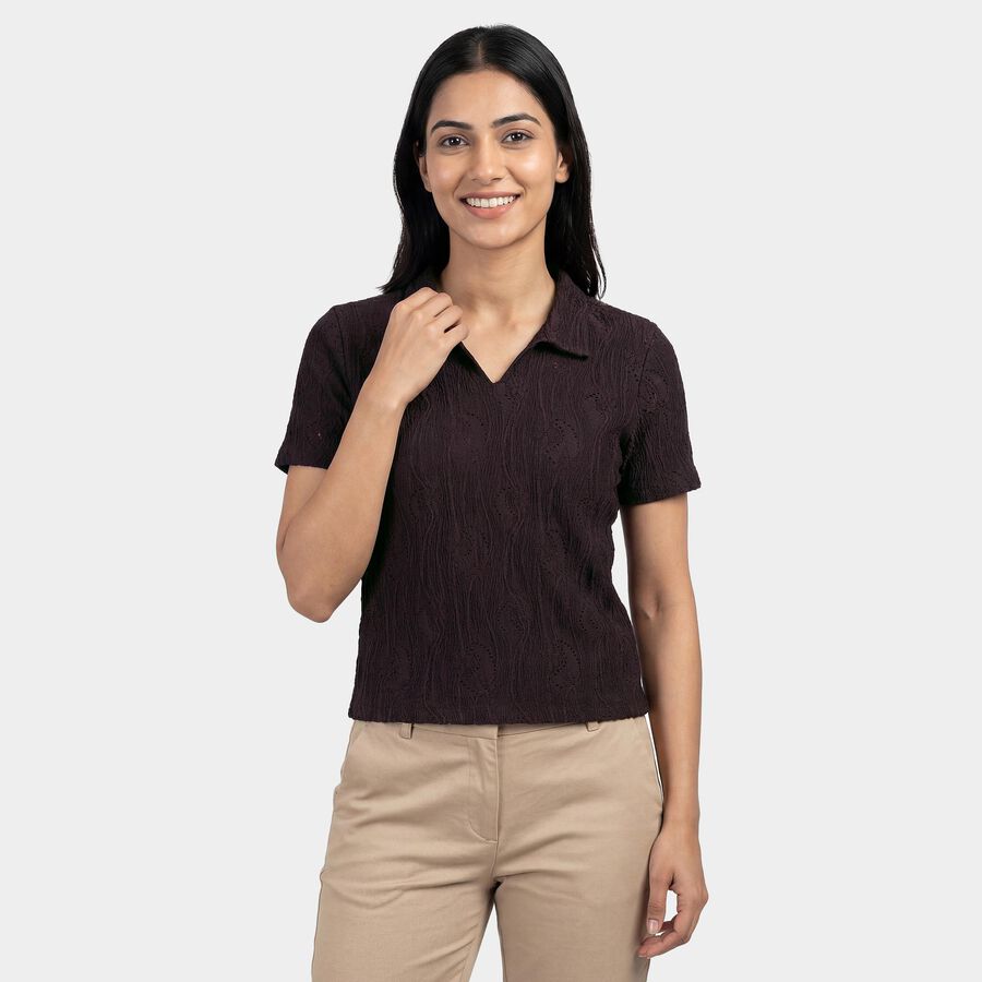 Women's Wine Polo Neck Classic T-Shirt, Wine, large