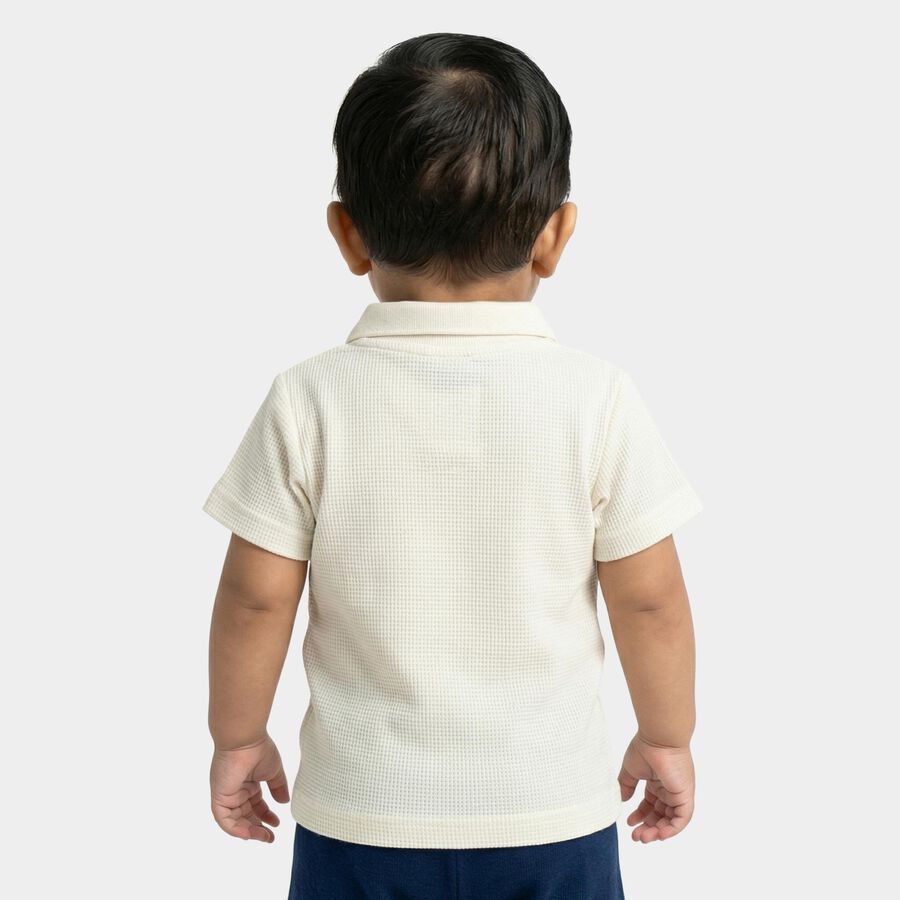Infants Off-White Cotton Polo Neck Casual T-Shirt, Off White, large