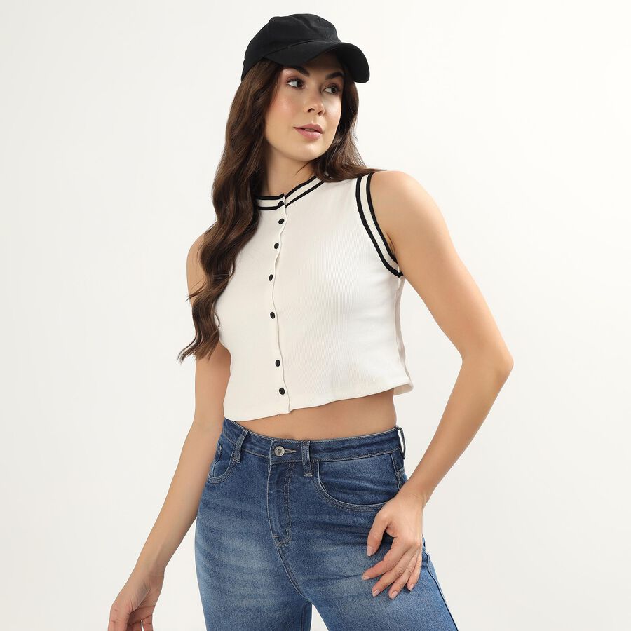 Women's White V-Neck Casual Top, White, large