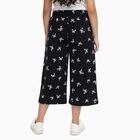 Girls' Black Butterfly Print Elastic Waist Cotton Blend Capri, Navy Blue, small image number null