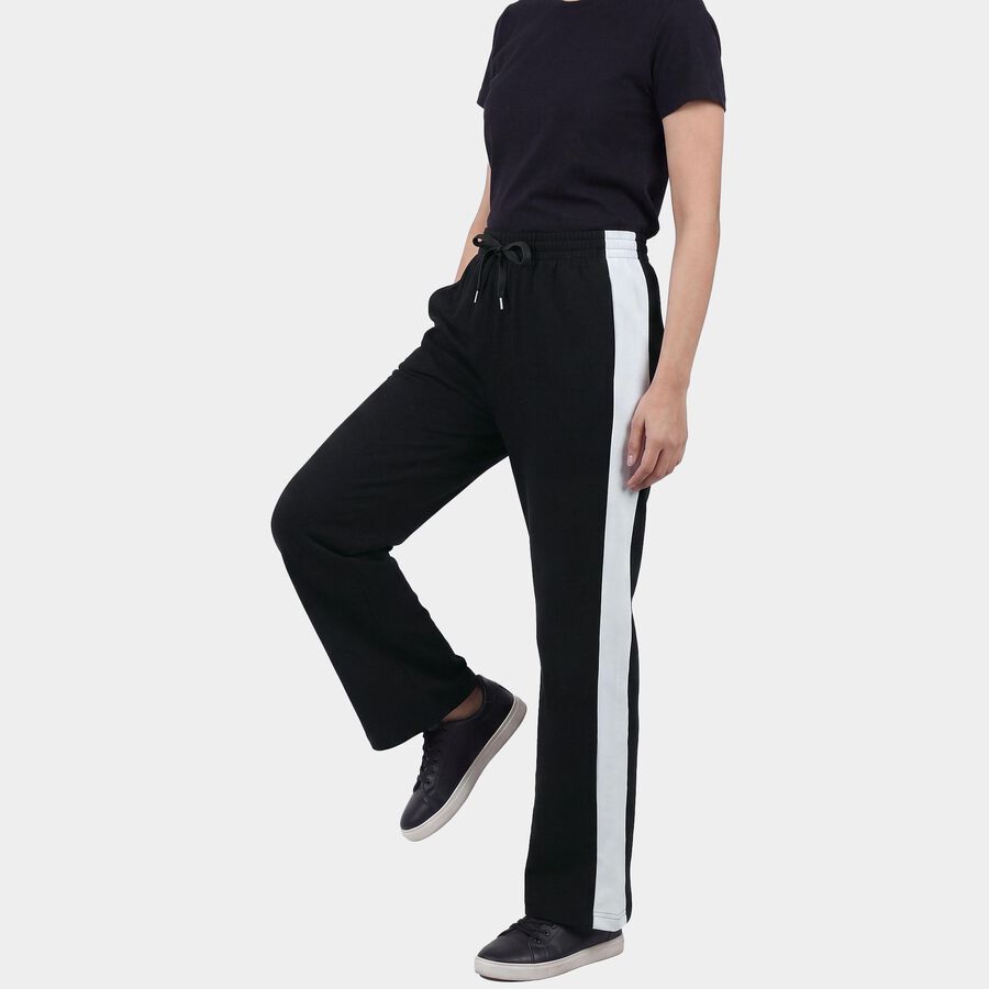 Women's Black Slim Fit Side-Striped Track Pants, काला, large