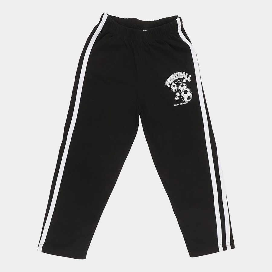 Boys' Jet Black Cotton Blend Football Print Pyjama, Black, large image number null
