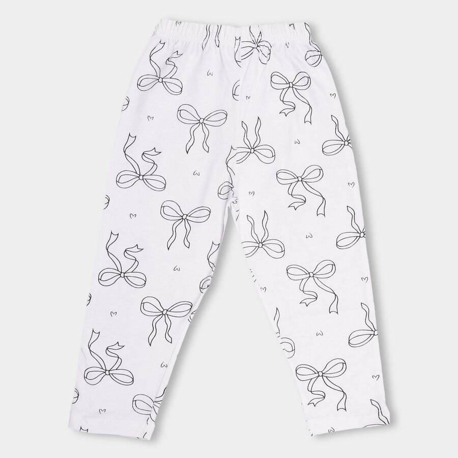 Kids' Bright White Bow Printed Cotton Blend Pyjama, White, large image number null