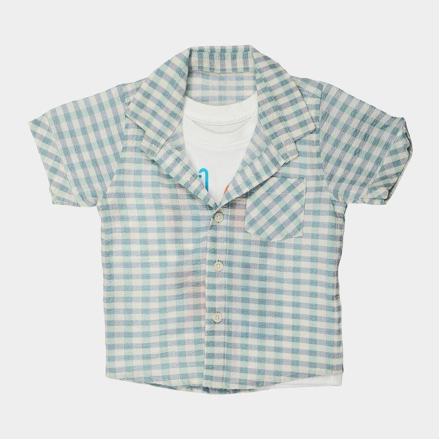 Infants Green Cotton Camp Collar Shirt, हल्का हरा, large