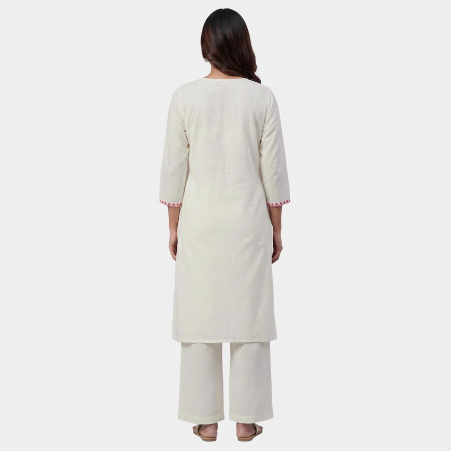 Women's White Mandarin Collar Textured Self Design Kurta, ऑफ व्हाइट, large