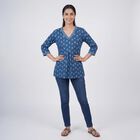 Women's Blue Round Neck Straight Kurti, मध्यम नीला, small