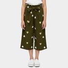 Girls Olive Regular Fit Floral Printed Capri, ओलिव, small