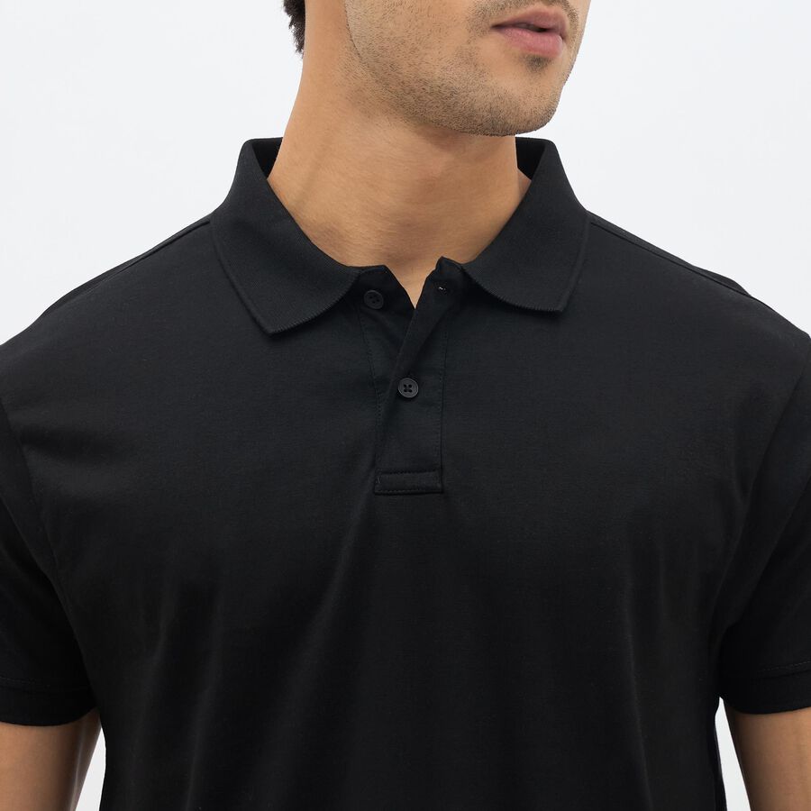 Men's Jet Black Cotton Polo Collar Classic T-Shirt, Black, large