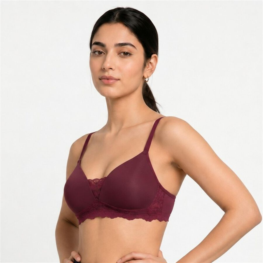 Women's Wine Padded T-Shirt Bra, वाइन, large