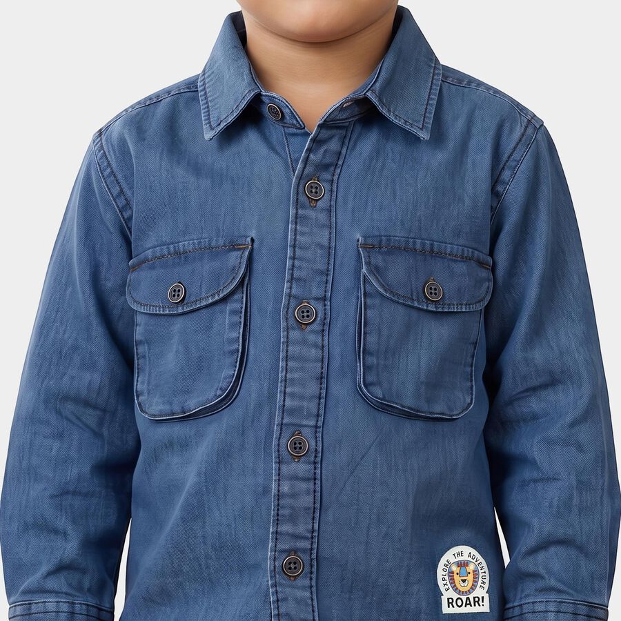 Boys' Blue Collared Shirt, Light Blue, large