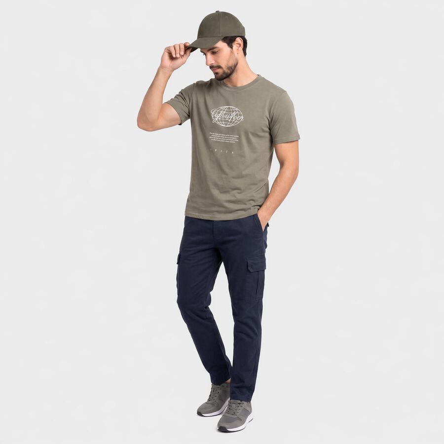 Men's Olive Green Round Neck Graphic Print T-Shirt, Light Green, large