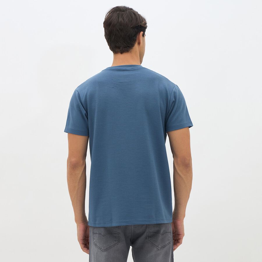 Men's Midnight Blue Round Neck Casual T-Shirt, Mid Blue, large image number null