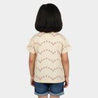 Girls Beige Cotton Round Neck Regular T-Shirt, गहरा पीला, small