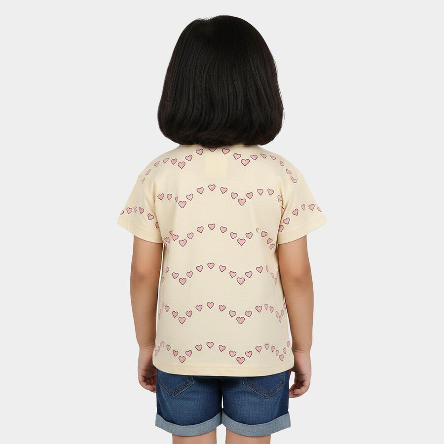 Girls Beige Cotton Round Neck Regular T-Shirt, गहरा पीला, large