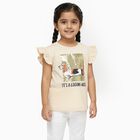 Girls Light Beige Cotton Round Neck Casual T-Shirt, गहरा पीला, small image number null