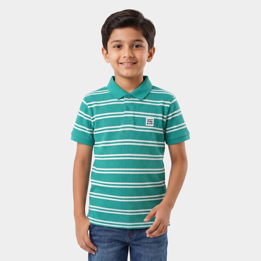 Boys Dark Green Round Neck Casual T-Shirt, Dark Green, large