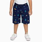 Boys Navy Blue Forest Print Cotton Jamaican Shorts, Navy Blue, small image number null
