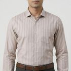 Men's Beige Spread Collar Classic Formal Shirt, Beige, small