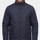 Men's Navy Blue Stand Collar Windbreaker Jacket, Navy Blue, small