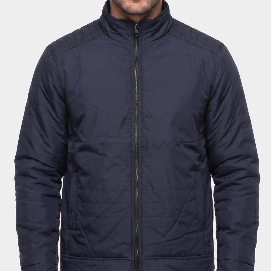 Men's Navy Blue Stand Collar Windbreaker Jacket, Navy Blue, large