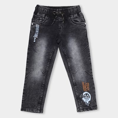 Boys Faded Black Regular Fit Graphic Jeans