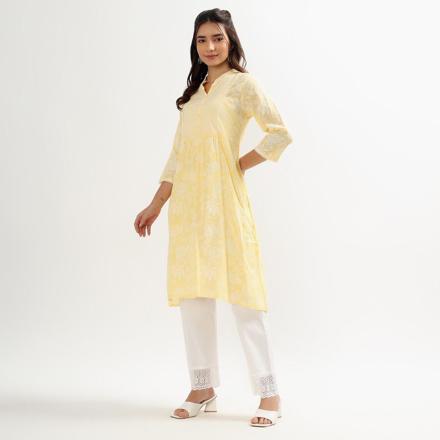 Women's Yellow Round Neck Printed Kurta, पीला, large image number null