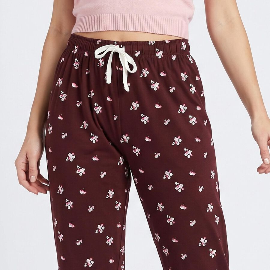Women's Wine Straight Fit Floral Printed Cotton Blend Pyjama, वाइन, large