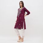 Women's Deep Maroon Round Neck Embroidered Kurta, वाइन, small image number null