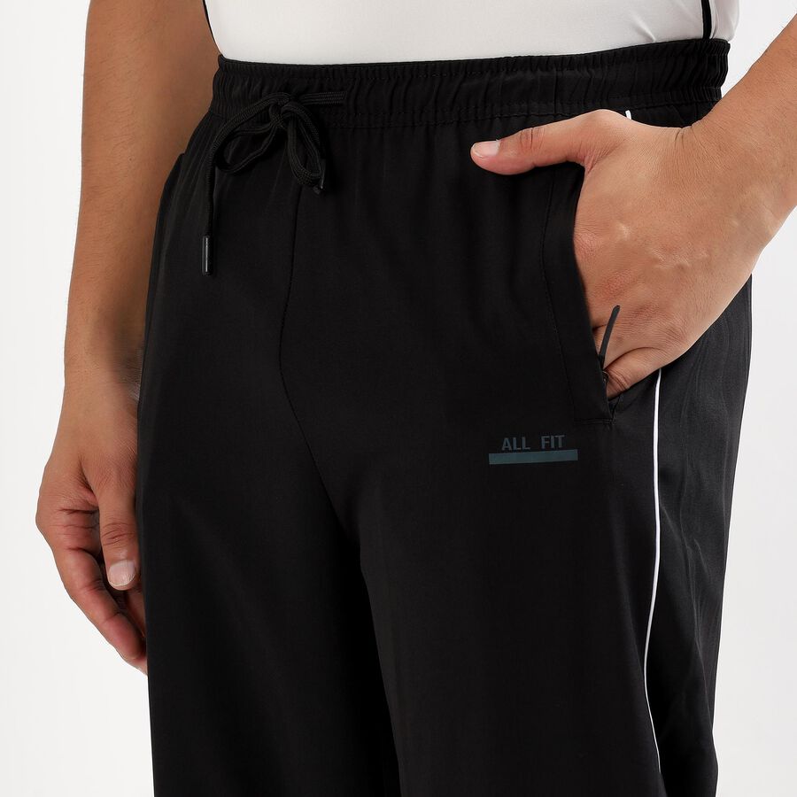 Men's Jet Black Regular Fit Side-Piped Track Pants, Black, large image number null