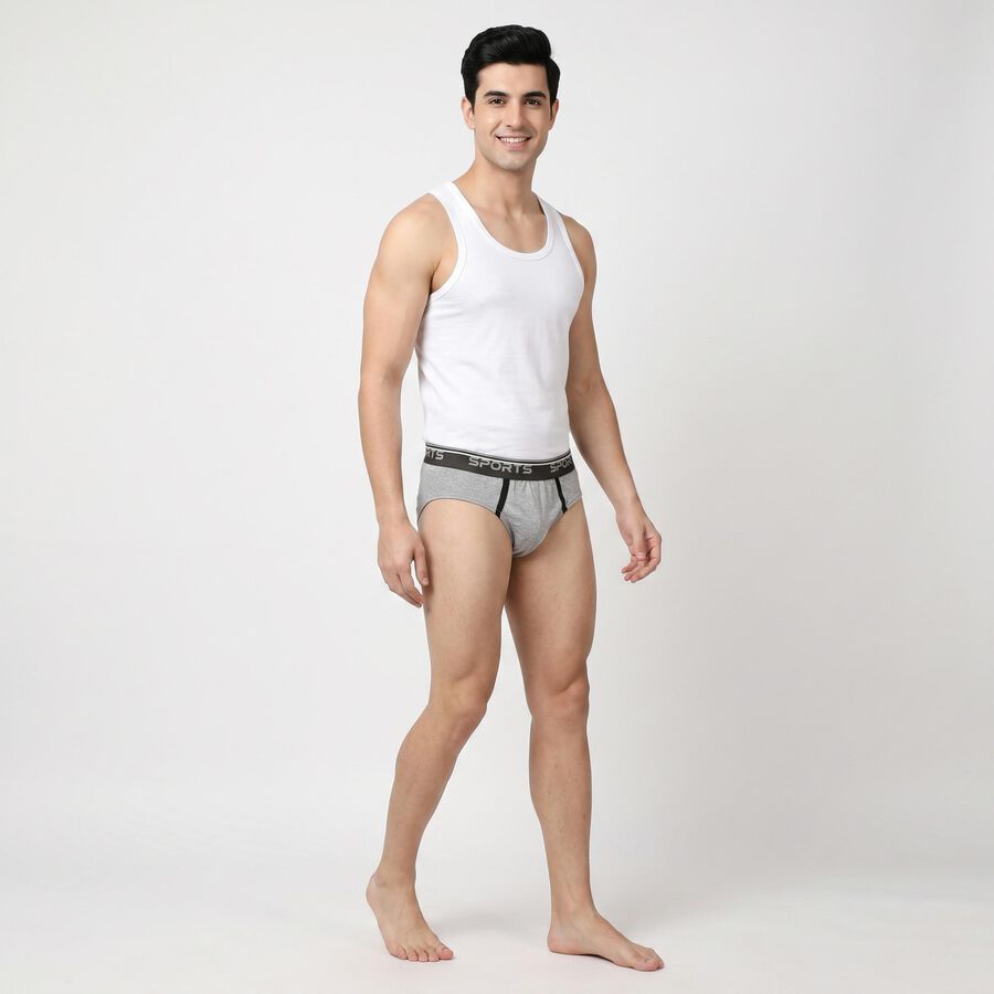 Men's Grey Regular Fit Sports Waistband Briefs, मिश्रित हल्का ग्रे, large