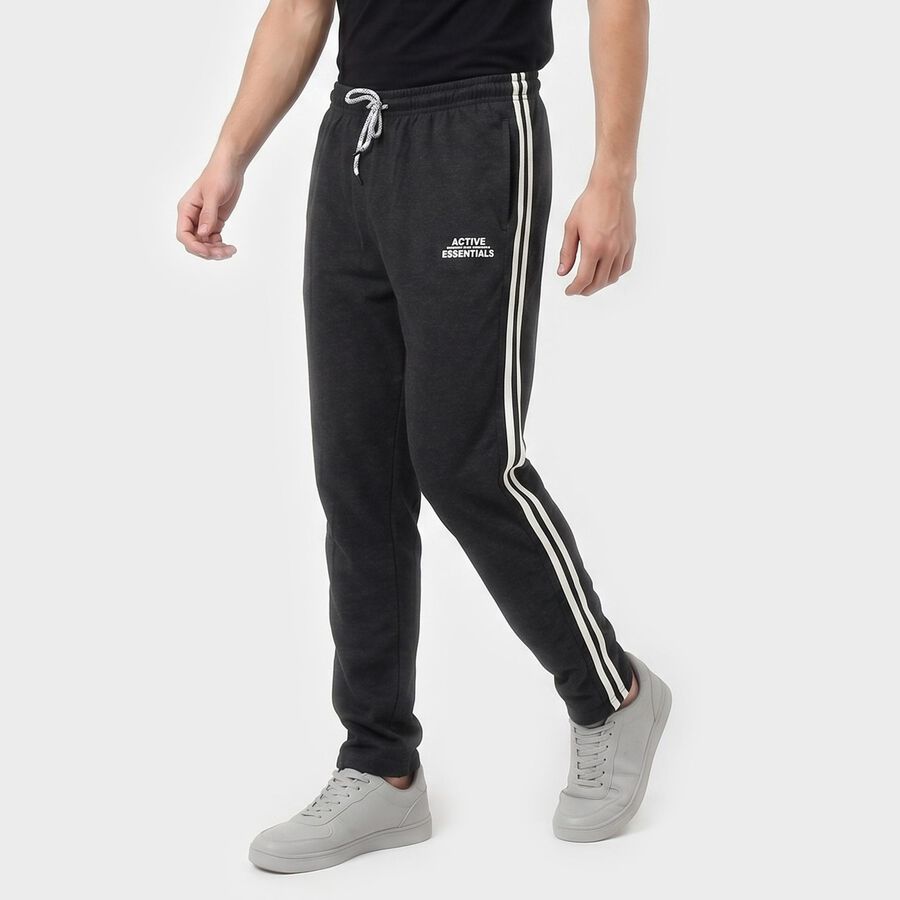 Men's Charcoal Regular Fit Side-Striped Track Pants, Charcoal, large