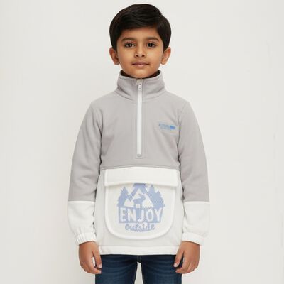 Boys Light Grey Half Zip Casual Sweatshirt