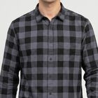 Men's Grey Cotton Long Sleeve Spread Collar Casual Shirt, गहरा ग्रे, small