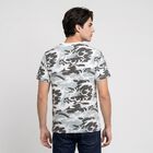 Men's White Cotton Round Neck Camouflage Regular T-Shirt, सफ़ेद, small