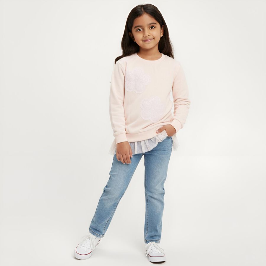 Girls Light Pink Crew Neck Casual Sweatshirt, Light Pink, large image number null