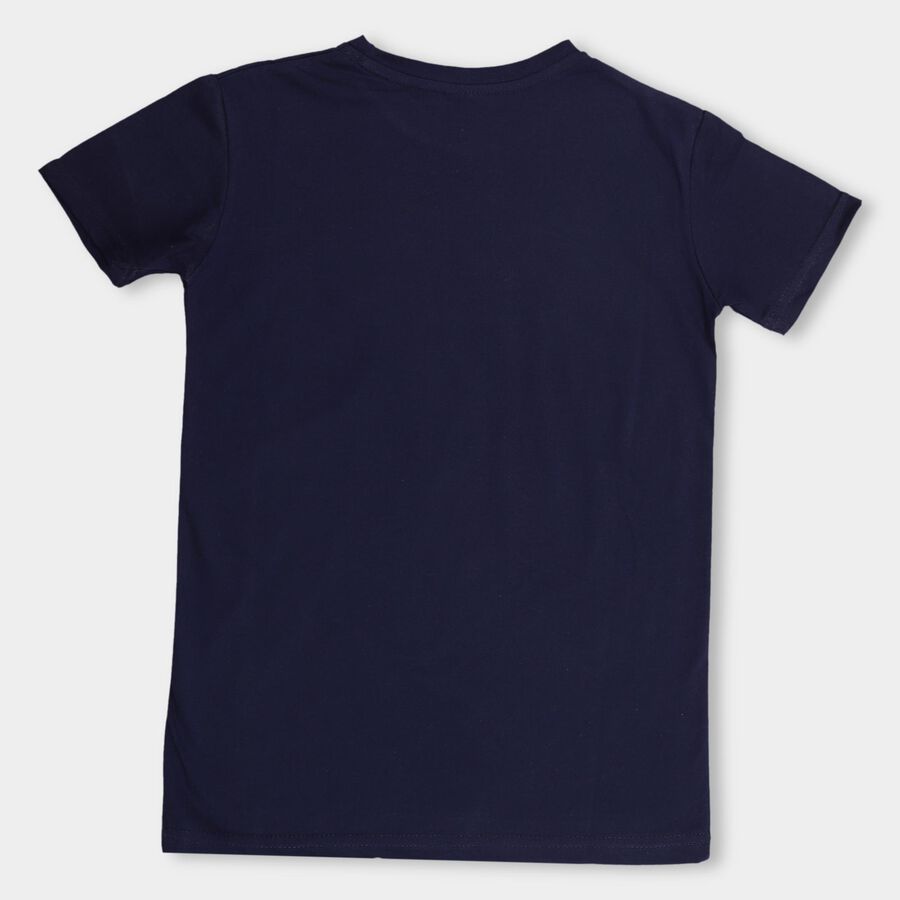 Boys' Dark Navy Blue Round Neck Casual T-Shirt, Navy Blue, large