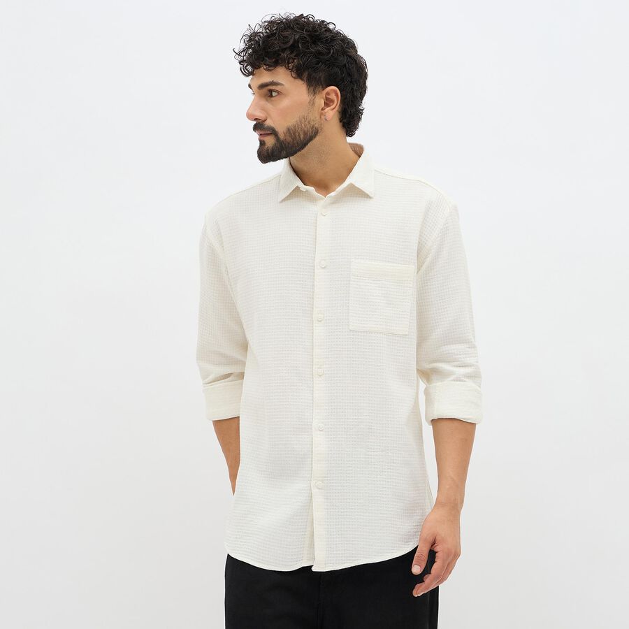 Men's Off-White Cotton Classic Collar Casual Shirt, ऑफ व्हाइट, large image number null
