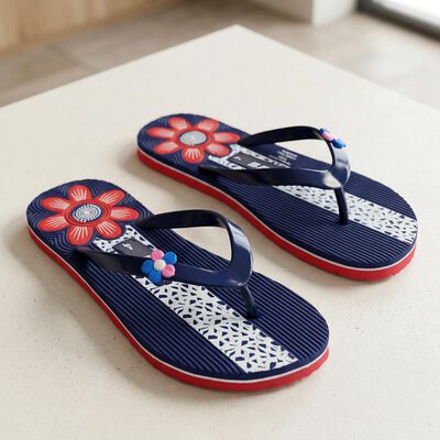 Women's Navy Blue Floral Toe-Post Flip-Flops