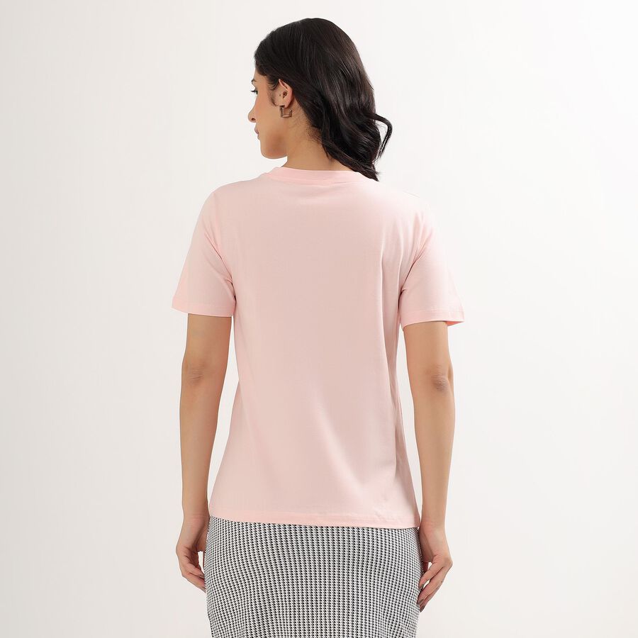 Women's Light Pink Cotton Round Neck T-Shirt, Light Pink, large image number null