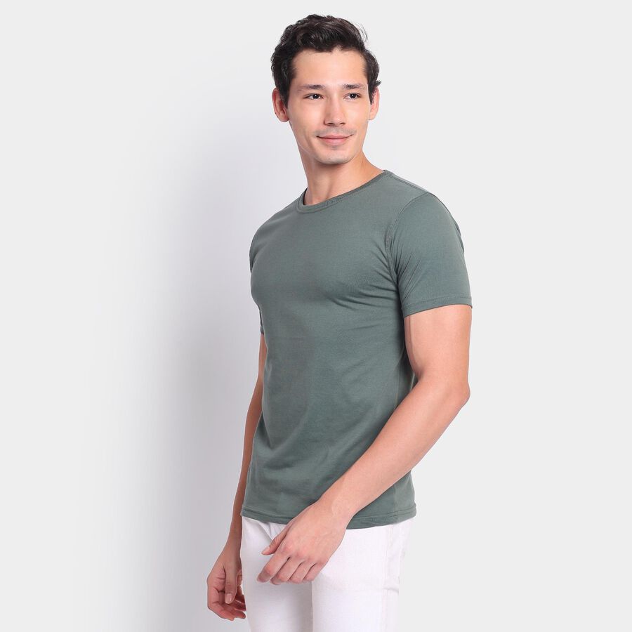 Men's Round Neck Half Sleeves T-Shirt, Dark Green, large image number null
