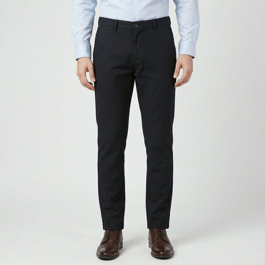 Men's Black Slim Fit Casual Trousers, काला, large