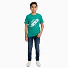 Boys' Bright Emerald Green Round Neck Graphic Printed T-Shirt, Light Green, small