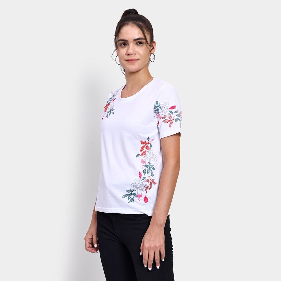 Ladies' Round Neck T-Shirt , सफ़ेद, large image number null