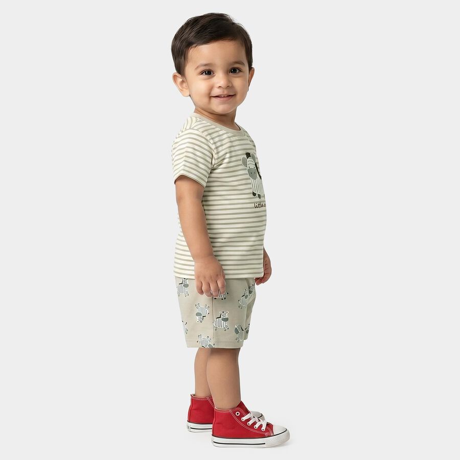 Infants' Grey Cotton Round Neck Zebra Graphic Print Baba Suit, Light Grey, large