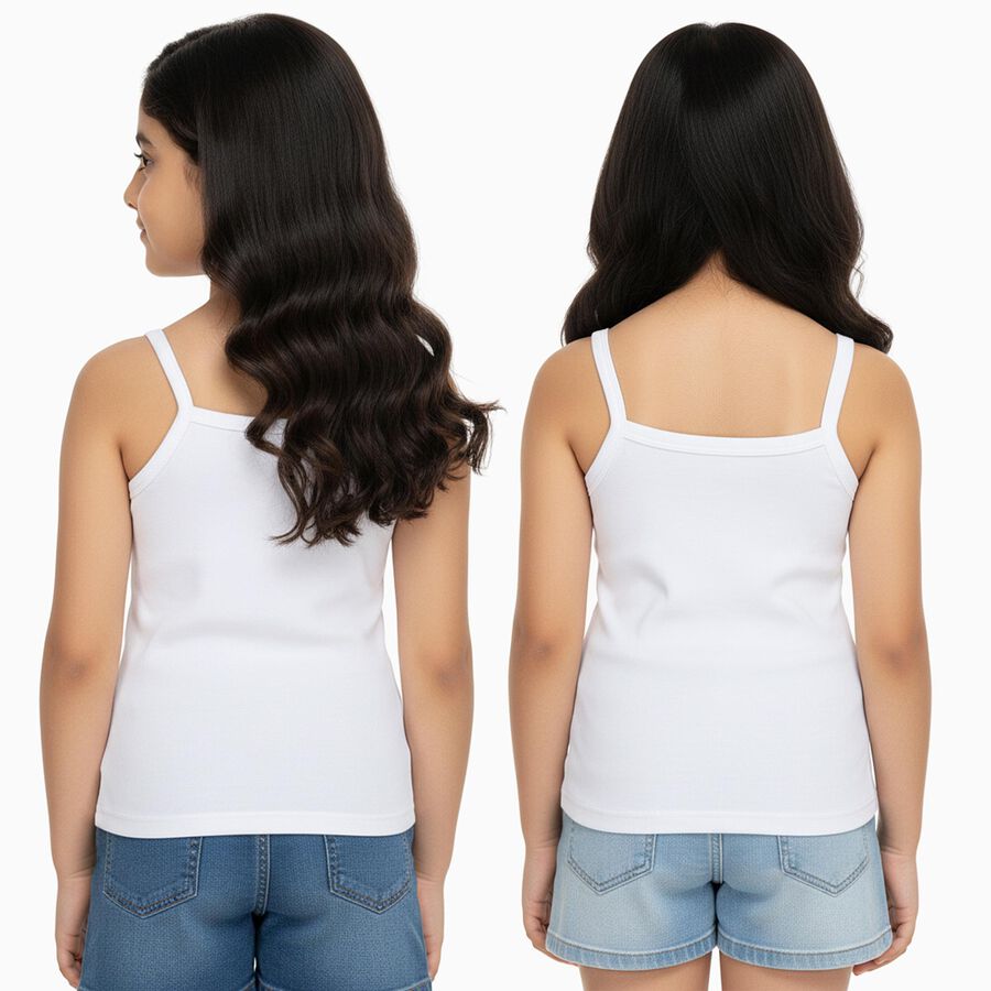 Girls Bright White Cotton Square Neck Casual Vest, सफ़ेद, large image number null